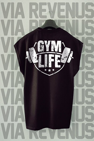 Vordevia Gym Life Back Printed Oversize Wide Fit Zero Sleeve Black Sports T-S...