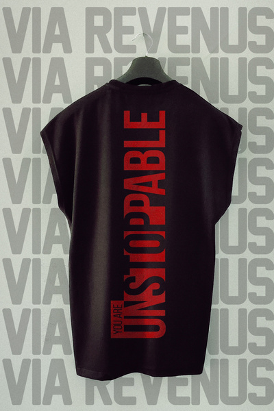 Vordevia You Are UNSTOPPABLE Back Printed Oversized Wide Fit Sleeveless Black...