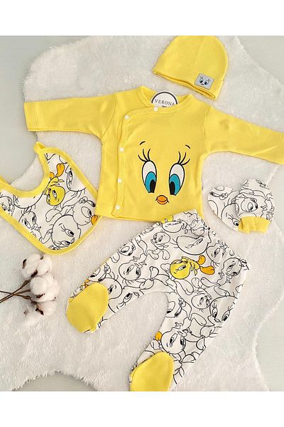 VERONA TARZ Chick Printed Girl Boy Unisex Baby 5-Piece Hospital Discharge Set New Season Newborn Outfit 50-56cm