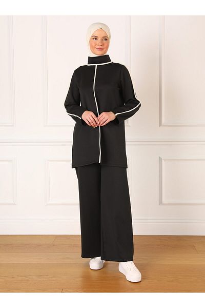 Refka Scuba Piping Detailed Double Tracksuit Set - Black - Refka