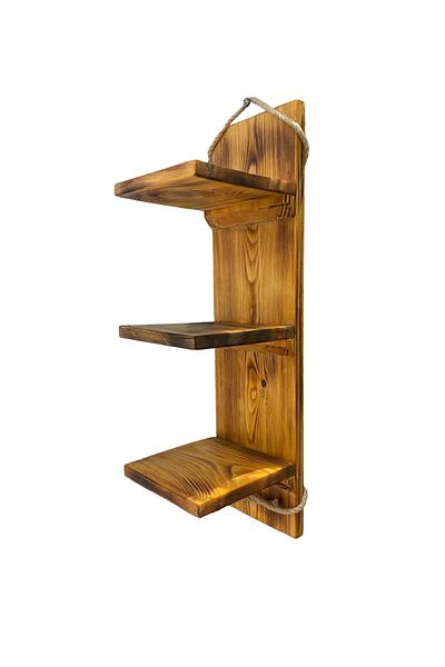 GMGÖKMAVİ Shelf 3-Piece Wicker Rope Hanger Pine Wood Antique