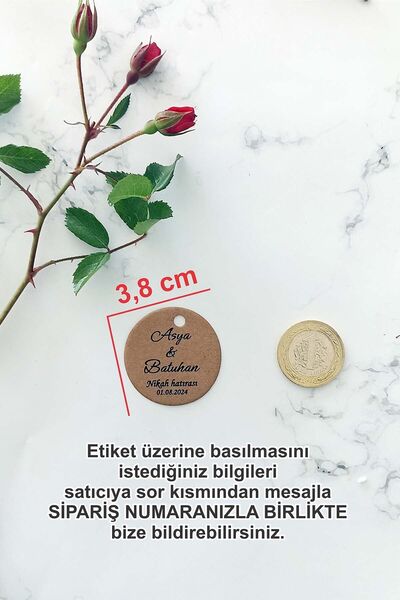 Vice Kişiye özel etiket - Nikah-nişan- Kına Etiketi - 125 adet kraft ürün etiketi (3,8 cm)