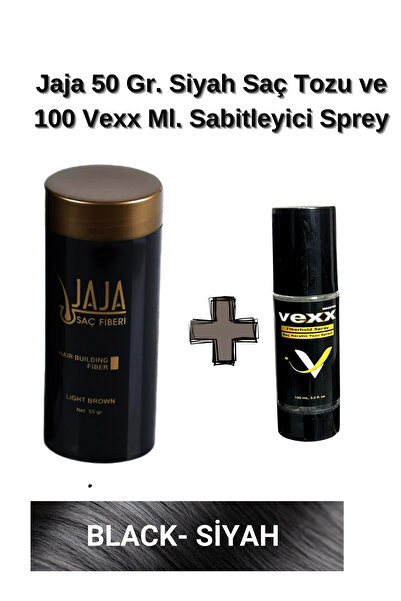 Jaja 50 Gr. Siyah Hair Fiber Saç Tozu,Topik + Vexx 100 Ml. Sabitleyici Sprey Set