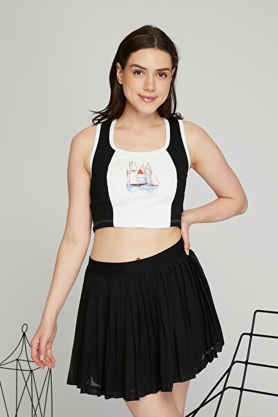 Black Level Bustieră din piele pentru femei - camisole cu nervuri, lycra, imp...