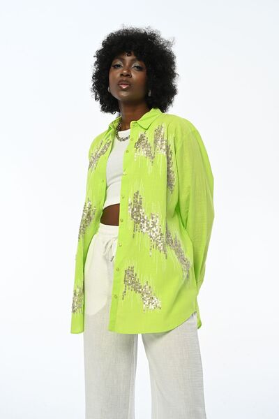 Orfeo Negro Sequined Oversize Women's Shirt - Relaxed Fit