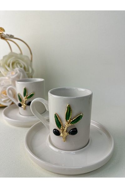 WERONY OLIVE FIGURED 2-PIECE PORCELAIN COFFEE CUP SET