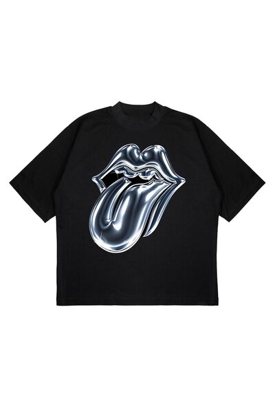 SELF CONTROL تصميم رولينج ستونز - تي شيرت أسود كبير الحجم