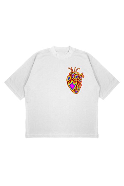 SELF CONTROL Dizajn srca na rendgenu - Oversize kroj crna T-shirt