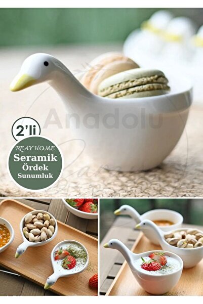 REAY HOME 2'li Ördek Tasarım Handmade Seramik Servis Sunum Kasesi Sosluk Reçe...