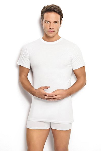 MYS GRUP TEKSTİL Tricou bărbătesc din bumbac alb JİBER 6 piese - Gât crew, Tricou / 104