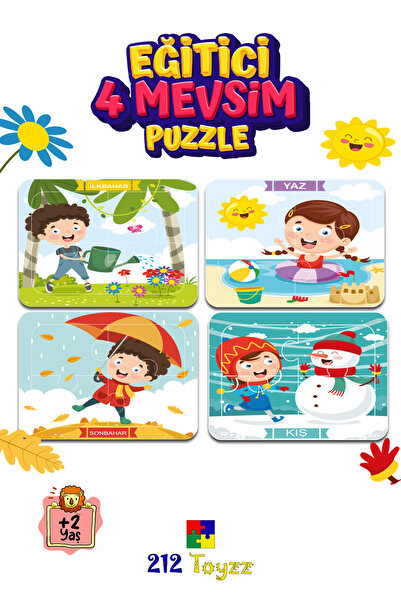 212toyzz Ahşap Öğretici Eğitici Renkli Sök Tak Renkli 4 Mevsim Puzzle