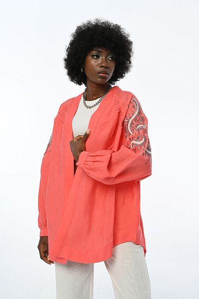 Orfeo Negro Serti and Sleeve Sequined Oversize Women's Kimono