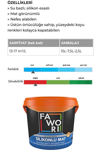 Fawori Silikonlu mat 2.5 lt iç cephe boyası