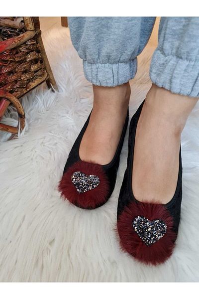 Babet Merkezi Heart Patterned Portable Home Ballet Flats in a Foldable Bag