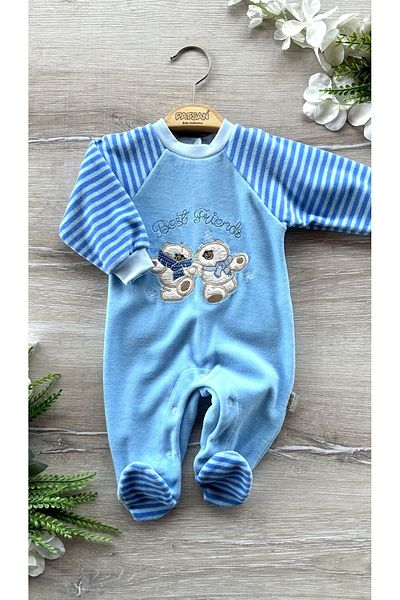 PATSAN Velvet Winter Seasonal Baby Boy Sleeping Bag with Booties and Scarf Bears