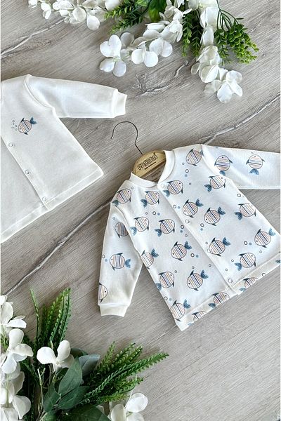 PATSAN 2-Piece Organic Cotton Combed Baby Top Cardigan Set Fish