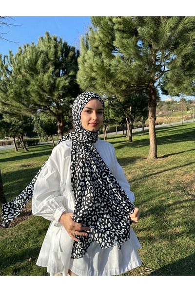 shalby Μαύρο σάλι Hijab με μοτίβο λεοπάρ