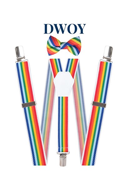 DWOY Gökkuşağı Çocuk Pantolon Askısı Papyon Seti