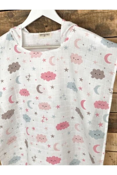 DERİN BOUTİQUES Pink Cloud Patterned Muslin Poncho