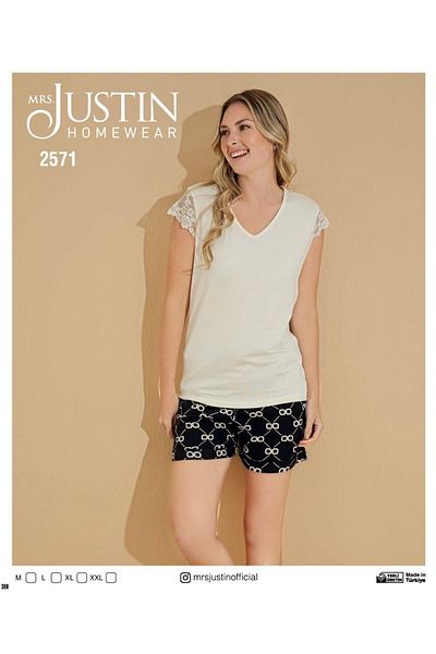 Mrs Justin Set pijamale albe pentru femei model 2571 - Imbracaminte pentru casa cu maneci scurte si pantaloni scurti