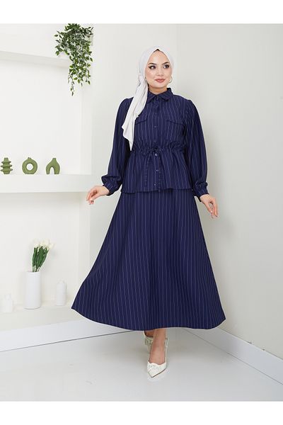 VOLT CLOTHİNG Жіночий костюм зі смугастим коміром гомлеком і матовою спідницею на талії