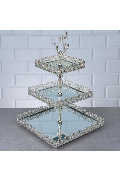 Hinora Suport pentru prezentare din metal cu oglindă, cu 3 niveluri, cu diama...