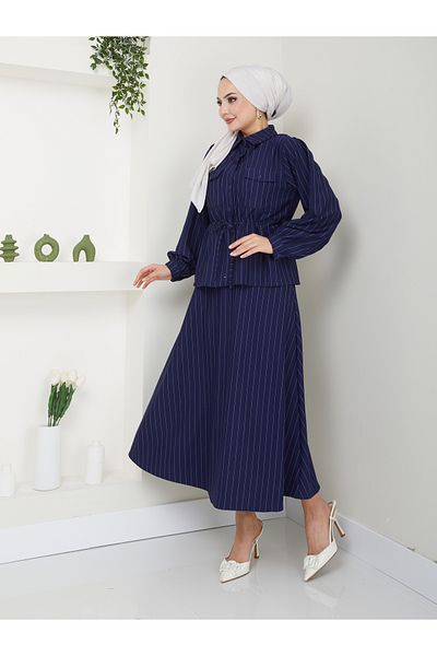 VOLT CLOTHİNG Жіночий костюм зі смугастим коміром гомлеком і матовою спідницею на талії