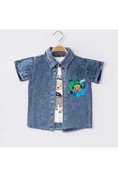 CRAX Digital Printed Denim Shirt and Badi Suit