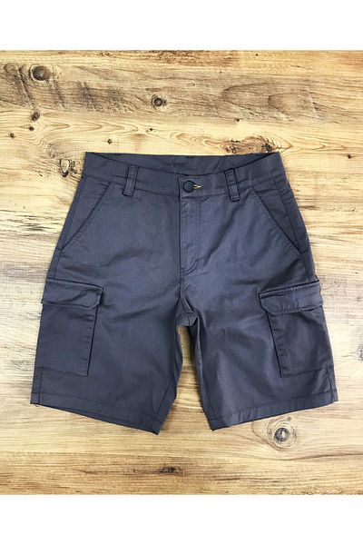OSTORM Mauro Dark Gray Gabardine Bermuda Shorts - 100% Cotton, Lycra Free, Cargo Pocket