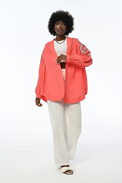 Orfeo Negro Serti and Sleeve Sequined Oversize Women's Kimono