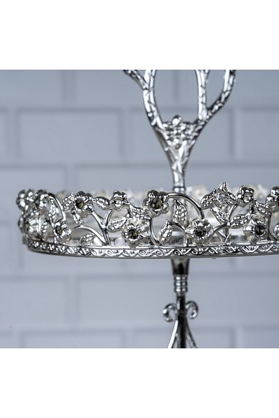 Hinora Diamond Stone 3 Tier Round Cookie Holder Mirrored Metal Presentation Tray Catering Silver