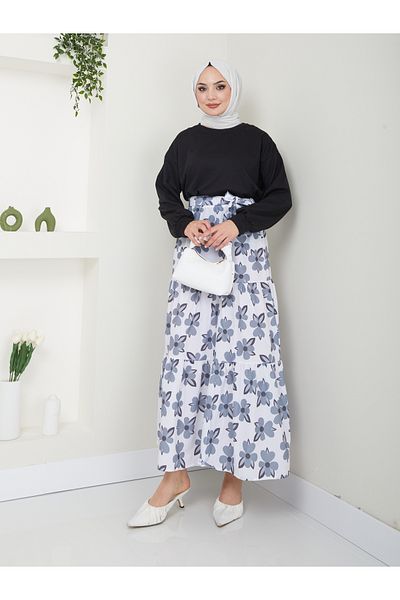 VOLT CLOTHİNG Floral Patterned Women's Hijab Skirt Set
