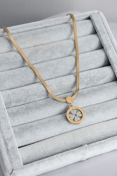 Moka Shopin 316L Steel Gold Color Italian Chain Model Silver Clover Figure Women's Necklace