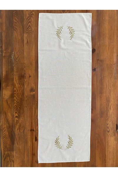 Soft Colours Otantik Nakışlı Organik Ham Keten Runner %100 Pamuk 40x140 Cm