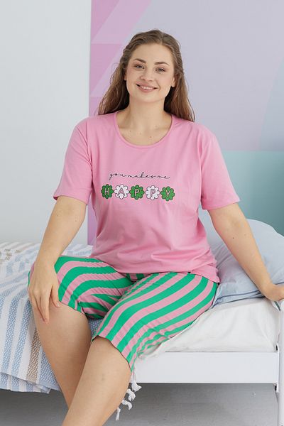 Siyah İnci Plus Size King Size Cotton Curve Capri Σετ - Πολύχρωμο