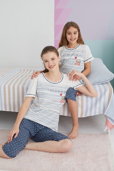 Siyah İnci Cotton Knitted Capri - Multicolored Set