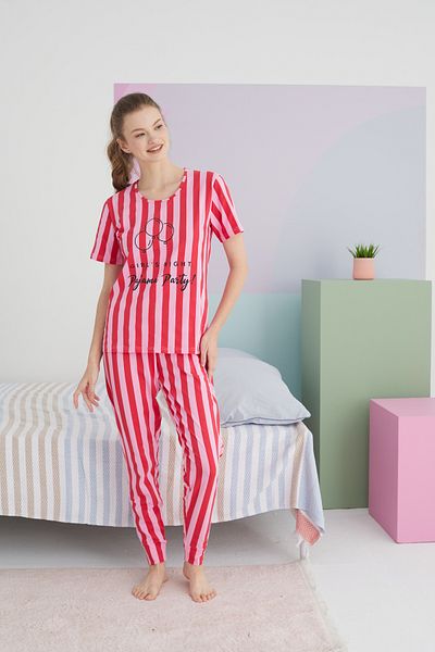 Siyah İnci Colorful Cotton Knitted Pajama Set