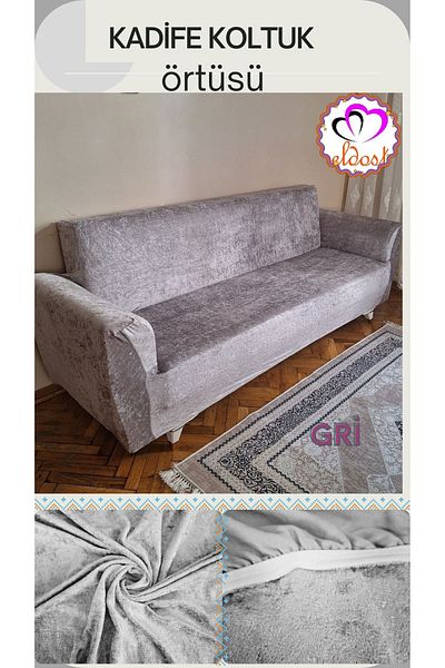 Eldost Ticaret Eldost Velvet Sofa - 3-Seater Sofa and Sofa Bed Cover (1 Piece)