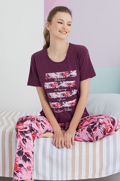 Siyah İnci Colorful Cotton Knitted Pajama Set