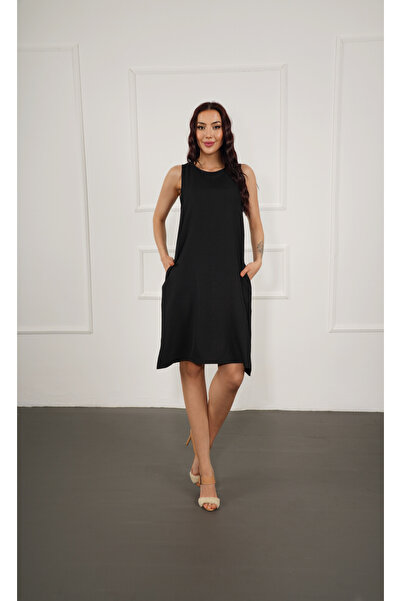 OKSHEN فستان نسائي صيفي بجيوب من الكتان