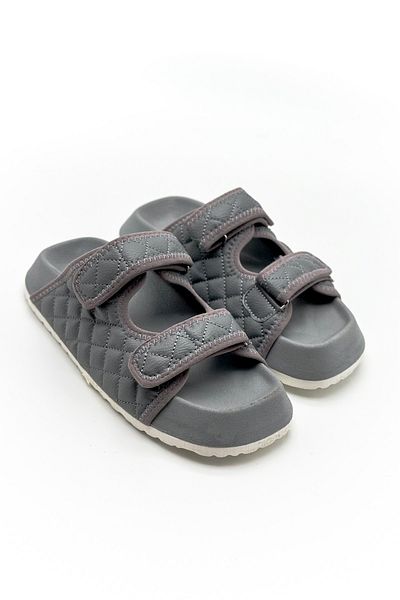 Shoebutik Papuci de damă - piele matlasată gri Bahama și talpă din plută