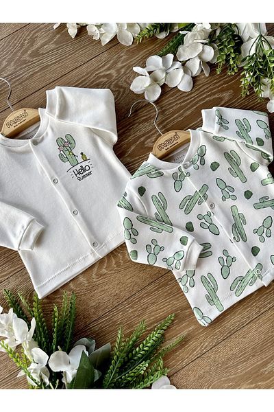 PATSAN 2-Piece Organic Cotton Baby Cardigan Set Cactus