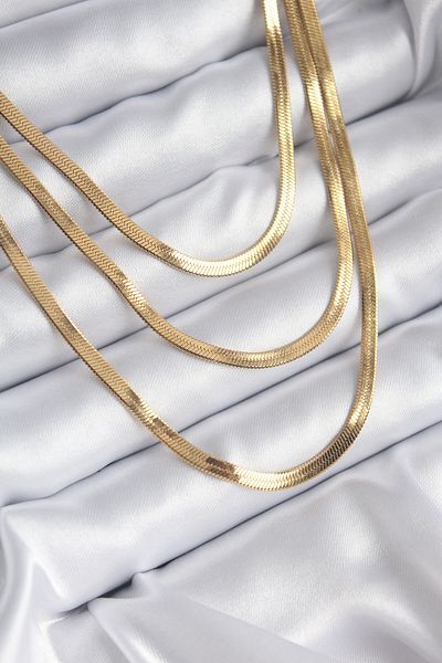 Moka Shopin 316L Steel - Gold Color 3-Piece Italian Chain Model Women's Necklace Set