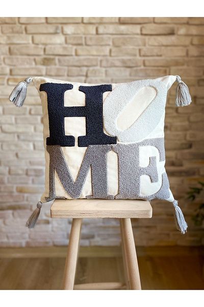 SWITA Husă de pernă gri cu design special decorativ brodat cu pumn (pantaloni)