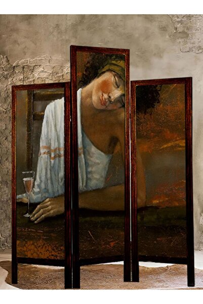 Modacanvas Masif Ahşap Kumas Asimetrik Paravan