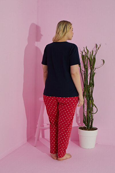 Siyah İnci çok renkli Curve Büyük Beden Battal Boy Pamuklu Örme Pijama Takımı