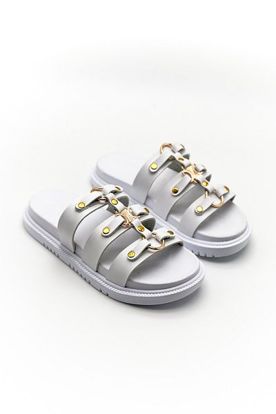 Shoebutik Papuci de damă din piele albă Amalfi - cu cataramă
