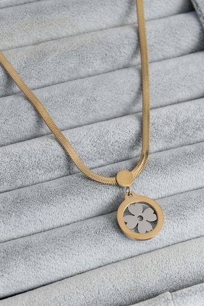 Moka Shopin 316L Steel Gold Color Italian Chain Model Silver Clover Figure Women's Necklace