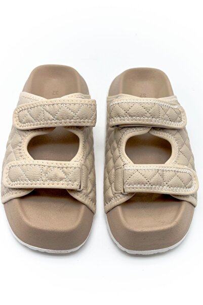 Shoebutik Beige Quilted Cork Sole Women's Slippers - Bahama