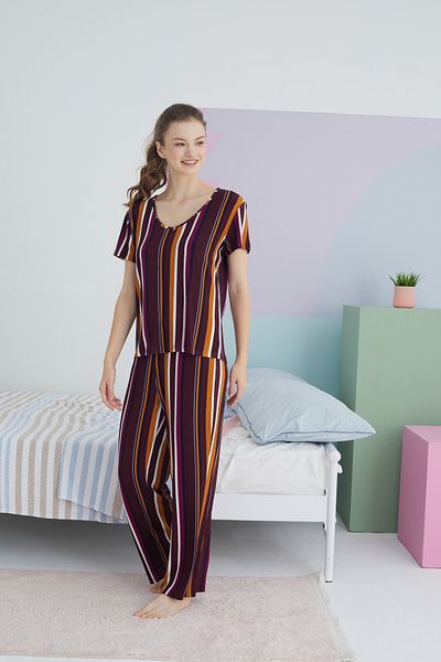 Siyah İnci Cotton Kakorse Pajama Set - Multicolored